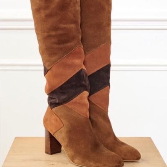 Patchwork Leather Knee High Boots - Picture 4 of 6